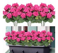 Weldomcor Lot de 3 Fleurs Artificielles de GéRanium en Soit avec Feuilles Mortes RéAlistes Balcon Fleurs Plantes Artificielle pour Jardin Maison Bureau FêTe Mariage Centre de Table, Rose Rouge