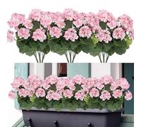 Weldomcor Lot de 3 Fleurs Artificielles de GéRanium en Soit avec Feuilles Mortes RéAlistes Balcon Fleurs Plantes Artificielle pour Jardin Maison Bureau FêTe Mariage Centre de Table, Rose Clair