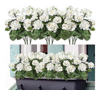 Weldomcor Lot de 3 Fleurs Artificielles de GéRanium en Soit avec Feuilles Mortes RéAlistes Balcon Fleurs Plantes Artificielle pour Jardin Maison Bureau FêTe Mariage Centre de Table, Blanc