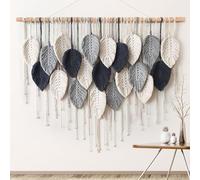 Weldomcor Macramé Tenture Murale Grande Tapisserie Tissée Tenture Murale Boho Macramé Tapisserie Tissée Tenture Murale Feuille Plume Décoration Murale Chic Tissé Art Pour Chambre Salon Décoration