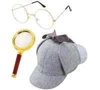 Weldphur Accessoires de Costume de Détective - Jeu De Rôle Détective Halloween Pour,Chapeau Lunettes Loupe, Accessoires de Déguisement pour Adultes Halloween Noël Fête Spectacle et Théâtre