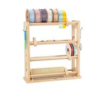 Weldphur Organiseur Support de Rangement pour Rubans - 4 Niveaux en Bois avec Crochets et Barre de Retenue - Organisateur Rubans | pour Bobines Filet et Bandes Papier, Ateliers, Magasins, Boutiques et
