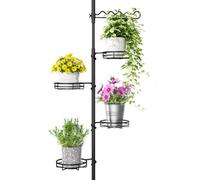 WELDUN Étagère à fleurs télescopique avec 4 supports de fleurs et 1 tuteur | Support pour plantes d'intérieur peu encombrant - Étagère d'angle en métal - Étagère suspendue réglable - 122-290 cm (H)