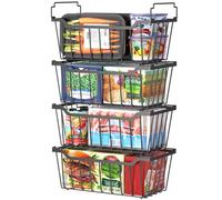WELDUN Lot de 6 paniers de congélation coffres pliants, empilables pour petit congélateur, 99 L, 198 L, bacs de rangement en métal, noir