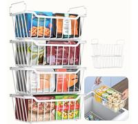 WELDUN Paniers de congélateur avec poignée pliable, lot de 6 organisateurs empilables pour congélateur petit de 198L, bacs de rangement en métal avec utilisation de l’espace, Blanc