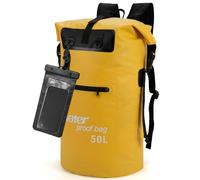 WELDUN Sac étanche 35L/50L Sac à Dos Sec, Sac à roulettes avec étui pour téléphone IPX8, pour Le Bateau, Le Kayak, la randonnée, Le Camping, la pêche, Le Rafting, 50L Jaune