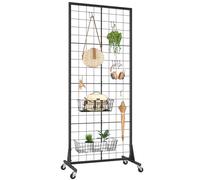 WELDUN Tableau d'affichage grillagé avec roues, panneau mural grillagé pour affichage photo avec crochets, panneaux de grille murale mobiles pour présentoir de vente