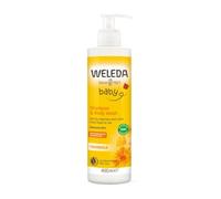 WELEDA Bio Calendula Baby XL Lotion lavante et shampooing végétalien - Cosmétique naturel Gel douche pour soins de la peau/soin des cheveux des nouveau-nés Soin bébé Douche pour peaux sensibles Doux