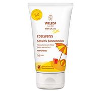 WELEDA Baby & Kids Edelweiss Sensitiv Lait solaire SPF 30 Protection solaire instantanée avec filtres UV pour bébés, enfants et peaux sensibles Sans parfum et étanche (1 x 150 ml)
