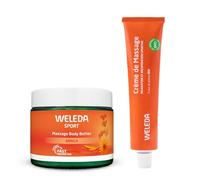 WELEDA - Baume de Massage Arnica + Crème de Massage Sport Arnica - Après l'effort - Vegan* - Certifié Natrue** - Pot en verre 150ml + Tube 70g
