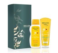 WELEDA - Duo Soin Bébé Calendula - Lait Corporel + Crème Lavante Corps et Cheveux - Adoucit, Hydrate et Nettoie en Douceur - Peaux Délicates - NATRUE - Vegan - 200 ml et 200 ml