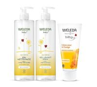 WELEDA Lot Soin Bébé Calendula - Crème Change 75ml, Gel Lavant 400ml & Eau Nettoyante 400ml - Protection & Toilette Douce Peaux Sensibles, Dès la Naissance