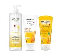 WELEDA Lot Soin Complet Bébé Calendula : Crème Change (75ml) + Crème Lavante Corps & Cheveux (200ml) + Eau Nettoyante (400ml) - Protection, Douceur & Nettoyage Quotidien Bio