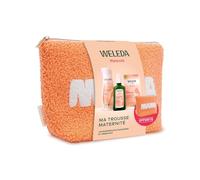 WELEDA - Trousse Maternité Grossesse & Allaitement - Huile de Massage Vergetures 100ml + Gel Jambes Légères 200ml + Tisane Allaitement Bio 20 sachets - Trousse en coton recyclé offerte