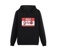 WELENAGA Men Long Sleeve Printed Hoodies Hello My Name is Satan Slogan Hoody Sweatershirt Black L