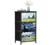 Welfuturer Commode Van Gogh à 3 tiroirs pour chambre à coucher, table de chevet étroite, petites commodes et commodes pour entrée, placards à mi-chemin, salon, cadre en acier robuste, dessus en bois