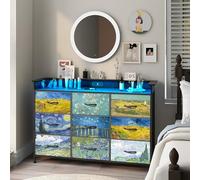 Welfuturer Commode Van Gogh à 9 tiroirs en tissu pour chambre à coucher, salon, entrée, placard, chambre d'enfant, cadre en acier robuste, dessus en bois