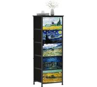 Welfuturer Van-Gogh Commode étroite avec tiroirs en tissu - Coiffeuse - Armoire de rangement pour chambre à coucher, couloir, salon, chambre d'enfant (5 tiroirs)