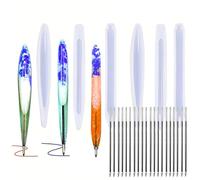 Welhammsae 6 Pcs Moule Stylo Resine Epoxy, Moules en Résine pour Stylo, Moules de Stylo à Bille en Silicone avec Recharges de Stylo à Encre Bleue/Rouge
