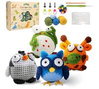 Welhammsae Kit de Crochet pour Débutant, 4 Pièces Animaux Kit Crochet Debutant Complet, Amigurumi Kits Tricot Debutant Adulte avec Instructions Étape par Étape et Tutoriel Vidéo-Hibou-Grenouille