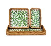 Welhammsae Lot de 3 Plateau de Service Rectangle en Rotin Osier Tissé Panier de Rangement Plateau de Table Basse pour Maison Cuisine Salle de Bain Décoration Lifestyle(Branches de Saule Vert)