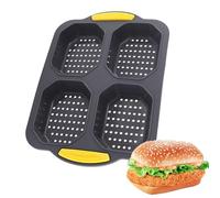 Welhammsae Moule à Pain Hamburger, 4 Cavités Moule Perforé Antiadhésif, pour Hamburger, Pain, Muffin, Gâteau, 25.5 * 18cm