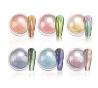 Welhammsae Poudre Chrome Ongle, 6 Couleurs Poudre Ongle, Effet Chrome Ongle Miroir MéTallique Brillant, Poudre de Paillettes Aurora, pour Glazed Donut Nails, Pearl Shimmer Nails, Nail Art