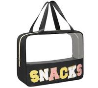 WELIDAY Sac à goûter en chenille avec fermeture éclair en TPU et nylon transparent avec poignée, trousse de toilette de voyage, trousse de maquillage multi-usages pour femme, noir, Snacks