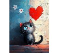WELIWE 5D Broderie Diamant DIY Diamonds Painting Kit Mosaïque Canevas Strass Peinture Murale pour Adultes Debutant Décoration Chaton en forme de cœur 40x50 cm