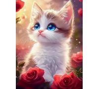 WELIWE 5D Broderie Diamant DIY Diamonds Painting Kit Mosaïque Canevas Strass Peinture Murale pour Adultes Debutant Décoration Chaton 40x50 cm