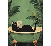 WELIWE 5D Diamond Painting DIY Broderie Numéros Diamant Peinture Kit Complet Strass Arts Pour Enfants Adultes Décoration Murale Chat de salle de bain 40x50 cm