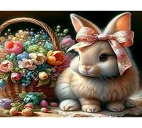 WELIWE 5D Diamond Painting DIY Broderie Numéros Diamant Peinture Kit Complet Strass Arts Pour Enfants Adultes Décoration Murale Lapin avec panier de fleurs 40x50 cm