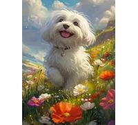 WELIWE 5D Diamond Painting DIY Broderie Numéros Diamant Peinture Kit Complet Strass Arts Pour Enfants Adultes Décoration Murale Chiot dans l'herbe 40x50 cm