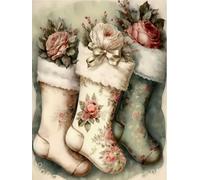 WELIWE 5D Diamond Painting DIY Broderie Numéros Diamant Peinture Kit Complet Strass Arts Pour Enfants Adultes Décoration Murale Chaussettes fleuries 40x50 cm