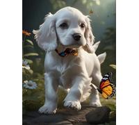 WELIWE 5D Diamond Painting DIY Broderie Numéros Diamant Peinture Kit Complet Strass Arts Pour Enfants Adultes Décoration Murale Chiot papillon 40x50 cm