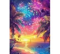 WELIWE 5D Diamond Painting DIY Broderie Numéros Diamant Peinture Kit Complet Strass Arts Pour Enfants Adultes Décoration Murale Feux d'artifice sur la plage 40x50 cm