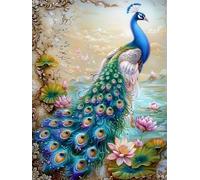 WELIWE 5D Diamond Painting DIY Broderie Numéros Diamant Peinture Kit Complet Strass Arts Pour Enfants Adultes Décoration Murale Paon avec lotus 40x50 cm