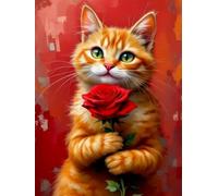 WELIWE 5D Diamond Painting DIY Broderie Numéros Diamant Peinture Kit Complet Strass Arts Pour Enfants Adultes Décoration Murale Chat orange 40x50 cm