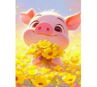 WELIWE 5D Diamond Painting DIY Broderie Numéros Diamant Peinture Kit Complet Strass Arts Pour Enfants Adultes Décoration Murale Cochon cueillant des fleurs 40x50 cm