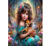 WELIWE 5D Diamond Painting DIY Broderie Numéros Diamant Peinture Kit Complet Strass Arts Pour Enfants Adultes Décoration Murale Fille ange, faon 40x50 cm