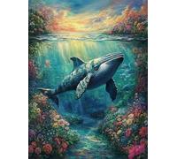 WELIWE 5D Diamond Painting DIY Broderie Numéros Diamant Peinture Kit Complet Strass Arts Pour Enfants Adultes Décoration Murale Baleine sous-marine 40x50 cm