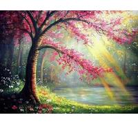 WELIWE Broderie Point de Croix Canevas Kits 11CT Adulte Debutant Pré Imprimé Point de Croix Kit Complet DIY Décoration d'intérieur Arbre à fleurs 40x50 cm
