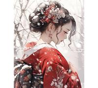 WELIWE Broderie Point de Croix Canevas Kits 11CT Adulte Debutant Pré Imprimé Point de Croix Kit Complet DIY Décoration d'intérieur Fille kimono flocon de neige 40x50cm