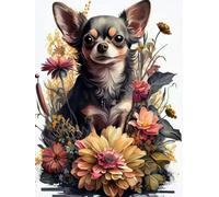 WELIWE Broderie Point de Croix Canevas Kits 11CT Adulte Debutant Pré Imprimé Point de Croix Kit Complet DIY Décoration d'intérieur Chihuahua 40x50 cm