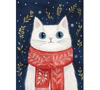 WELIWE Kit Broderie Point de Croix Estampé 11CT Adultes Débutant Compté Point de Croix Kits DIY Pré Imprimé Canevas art broderie Chat au foulard 40x50 cm