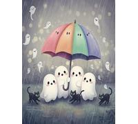 WELIWE Kit Broderie Point de Croix Estampé 11CT Adultes Débutant Compté Point de Croix Kits DIY Pré Imprimé Canevas art broderie Fantôme parapluie 40x50 cm