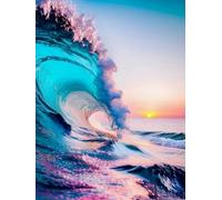 WELIWE Kit Broderie Point de Croix Estampé 11CT Adultes Débutant Compté Point de Croix Kits DIY Pré Imprimé Canevas art broderie Vagues au coucher du soleil 40x50 cm