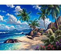 WELIWE Kit Broderie Point de Croix Estampé 11CT Adultes Débutant Compté Point de Croix Kits DIY Pré Imprimé Canevas art broderie Arbre de paysage de bord de mer 40x50 cm