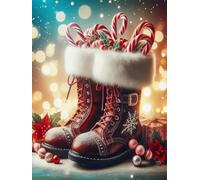 WELIWE Kit Broderie Point de Croix Estampé 11CT Adultes Débutant Compté Point de Croix Kits DIY Pré Imprimé Canevas art broderie Botte de Noël 40x50 cm