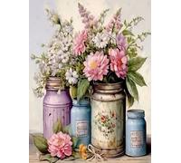 WELIWE Kit Broderie Point de Croix Estampé 11CT Adultes Débutant Compté Point de Croix Kits DIY Pré Imprimé Canevas art broderie Fleurs en pot 40x50 cm